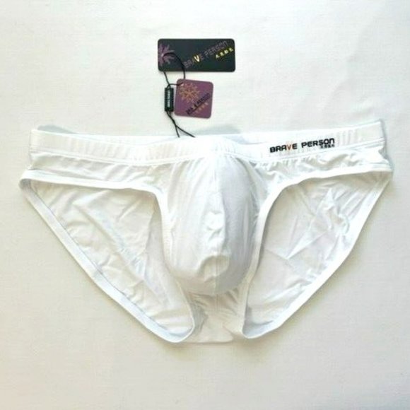 "Brave Person" Men's Swim Bikini Brief - White (BP9791-BK) Contoured Pouch - Picture 10 of 13